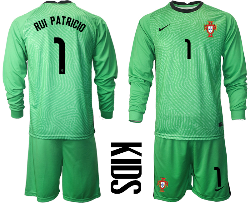 Cheap Youth 2021 European Cup Portugal green Long sleeve goalkeeper 1 Soccer Jersey